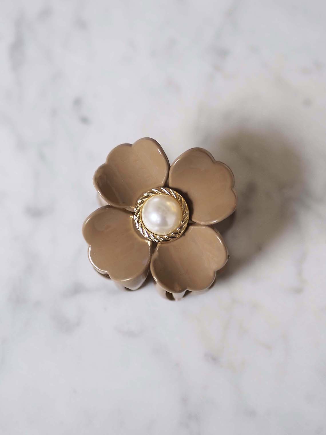 Beige Flower with Pearl Claw Clip