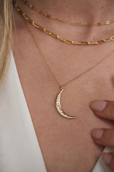 Crescent Moon Tie Dye Necklace | 14K Gold