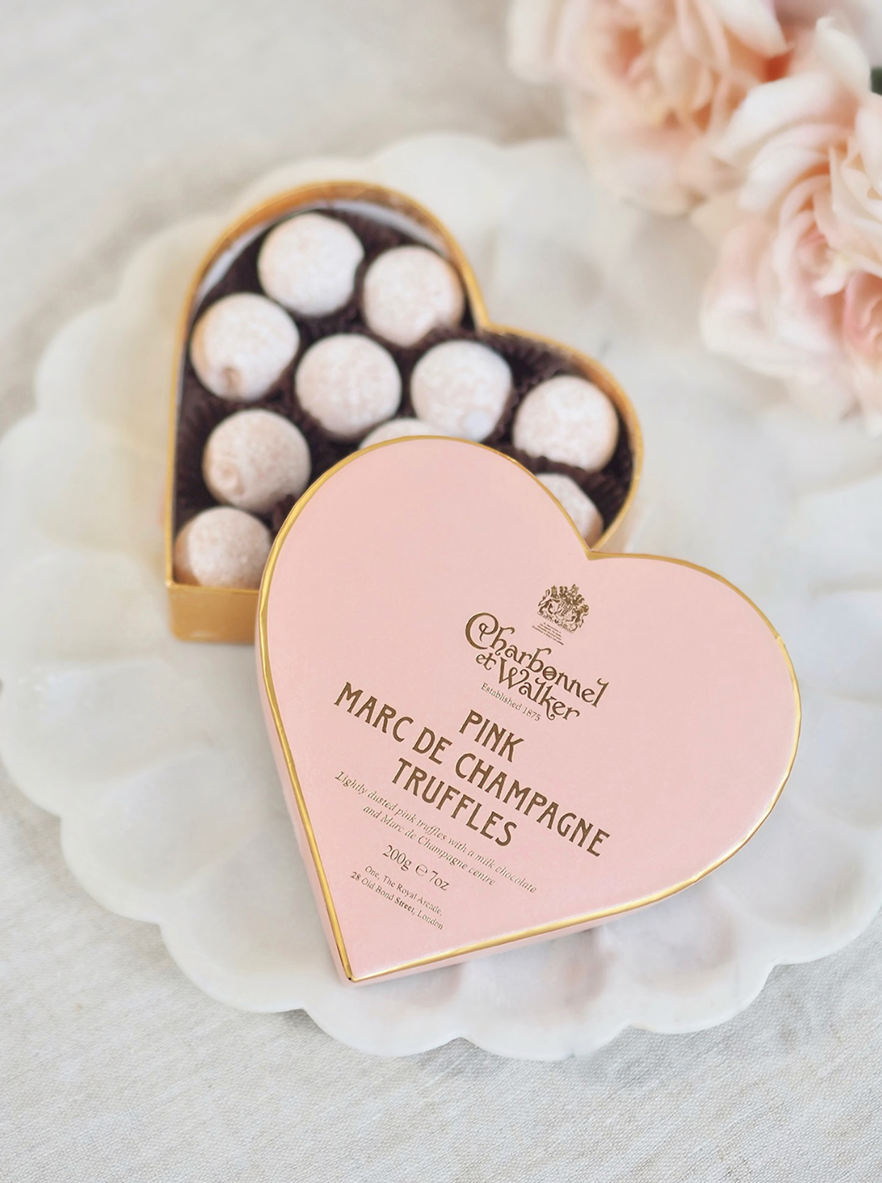 Pink Marc de Champagne Chocolate Truffles | Large Heart Box