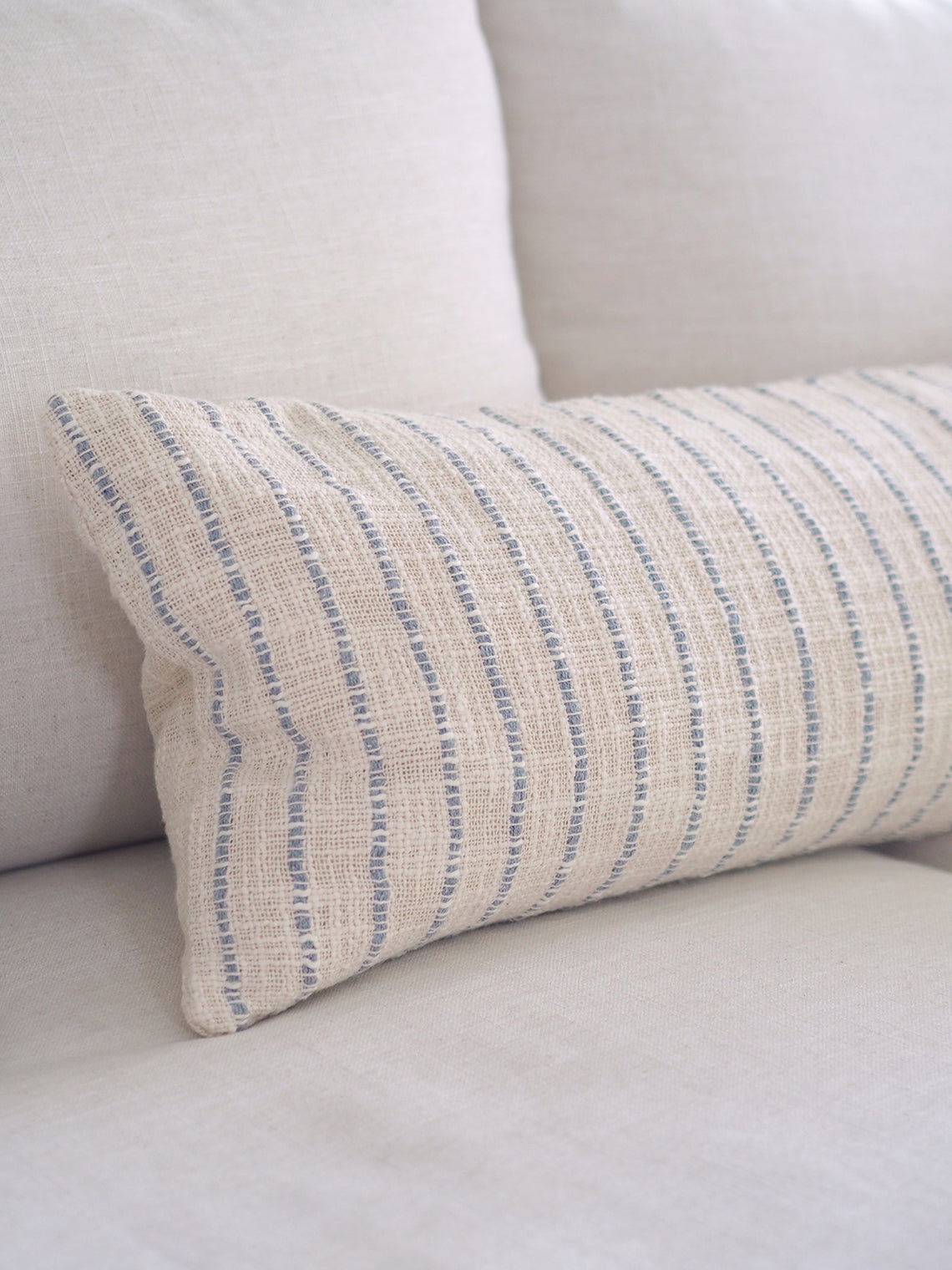 JoJo Ivory/Blue Grey Lumbar Pillow | 14x40