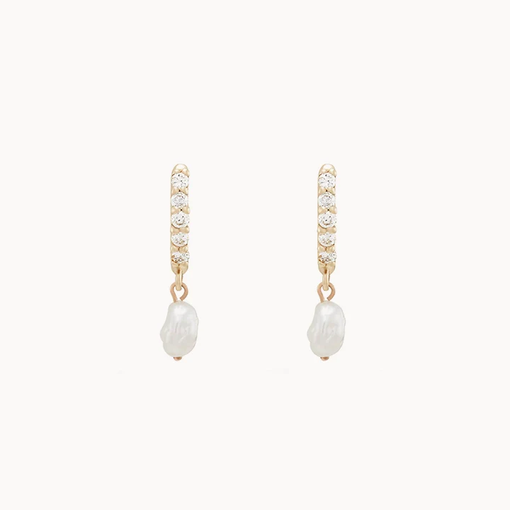 Inner Light Diamond Pearl Earrings | 14K Gold