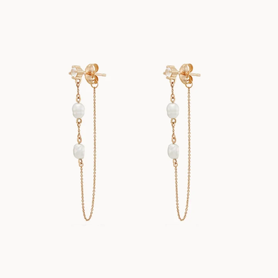 Luna Perla Pearl Chain Earrings | 14K Gold