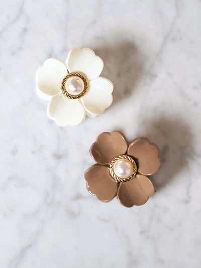 White Flower with Pearl Claw Clip - The Cross Decor & Design