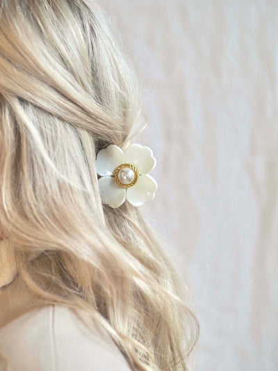 White Flower with Pearl Claw Clip - The Cross Decor & Design