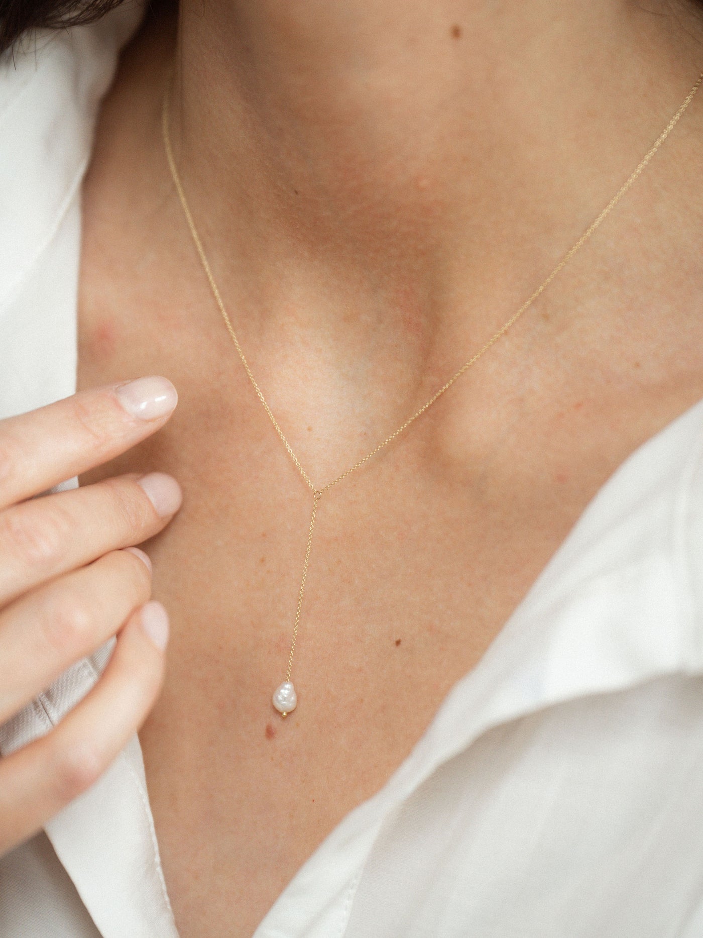 Sofia Perla Lariat Necklace | 14K Gold - The Cross Decor & Design