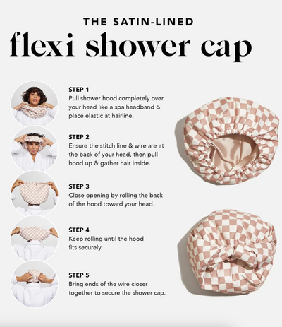 Terracotta Checker Satin Lined Shower Cap