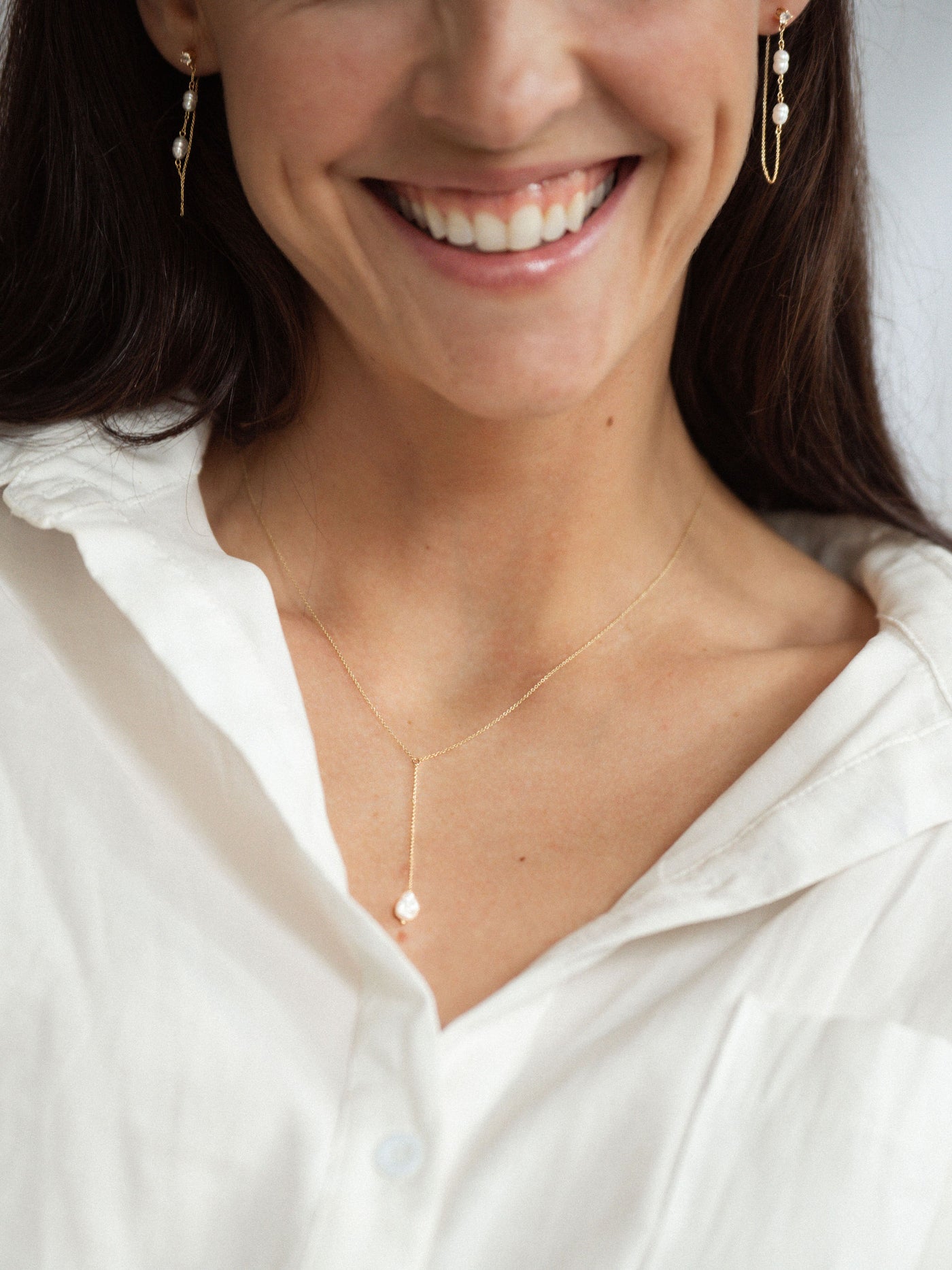 Sofia Perla Lariat Necklace | 14K Gold