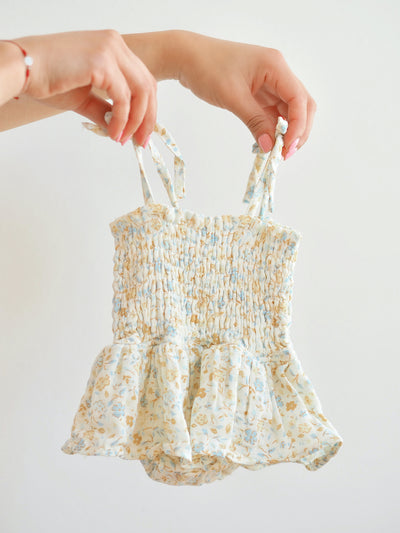 Flaxen Floral Smocked Bubble w/ Skirt