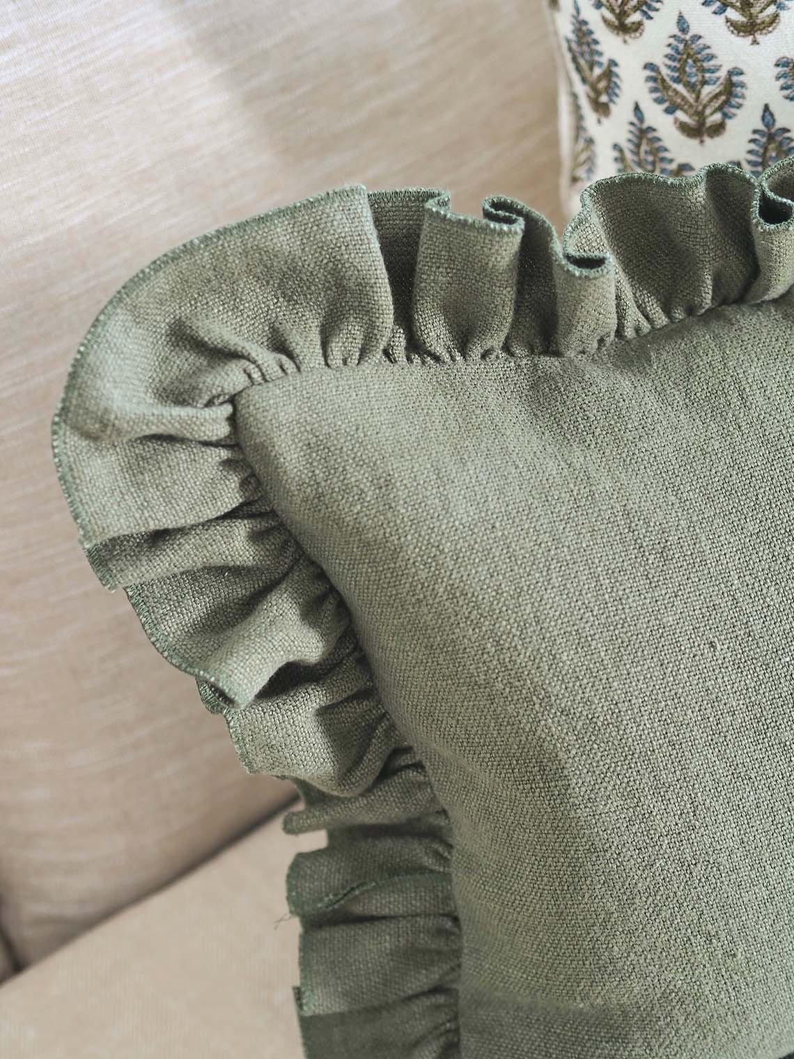 Anika Olive Ruffle Pillow | 14x20 - The Cross Decor & Design