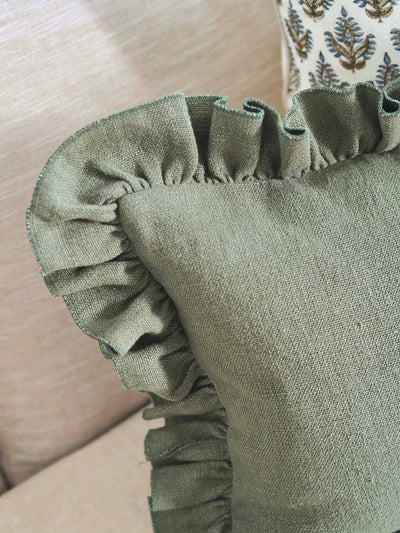 Anika Olive Ruffle Pillow | 14x20