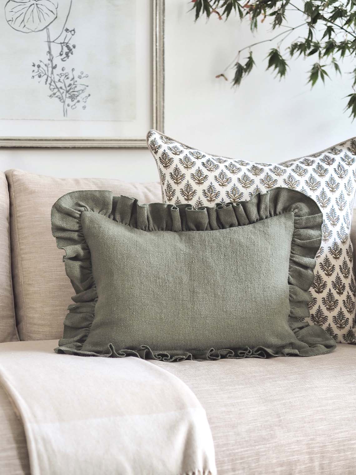 Anika Olive Ruffle Pillow | 14x20 - The Cross Decor & Design