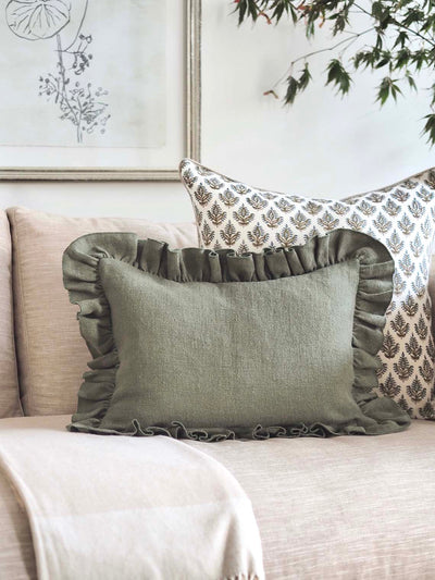 Anika Olive Ruffle Pillow | 14x20