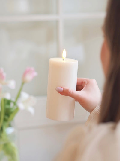 Battery Operated Pillar White Candle - The Cross Decor & Design