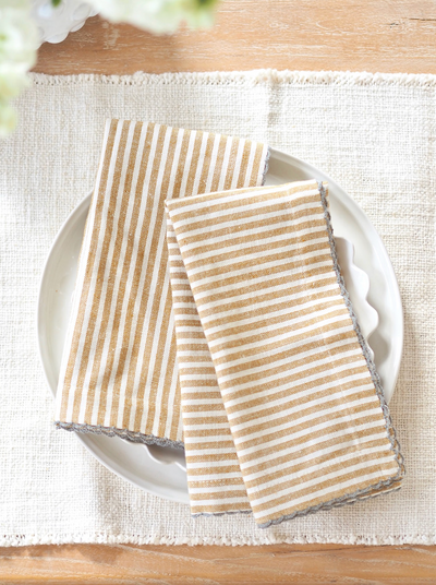 Scallop Stitch Mustard Stripe Napkin - The Cross Decor & Design