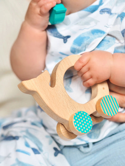 Whale and Baby Wooden Push Along Car - The Cross Decor & Design