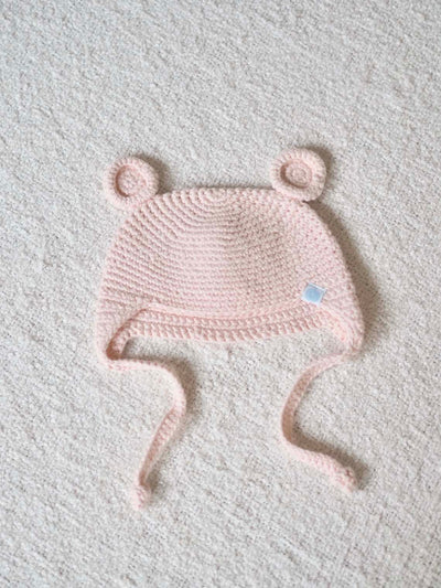 Pink Crochet Bear Toque 3-6M
