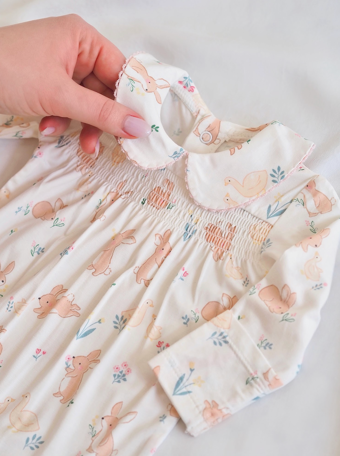 Bunny and Duck Smocked Peter Pan Footie - The Cross Decor & Design
