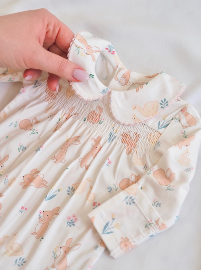 Bunny and Duck Smocked Peter Pan Footie - The Cross Decor & Design