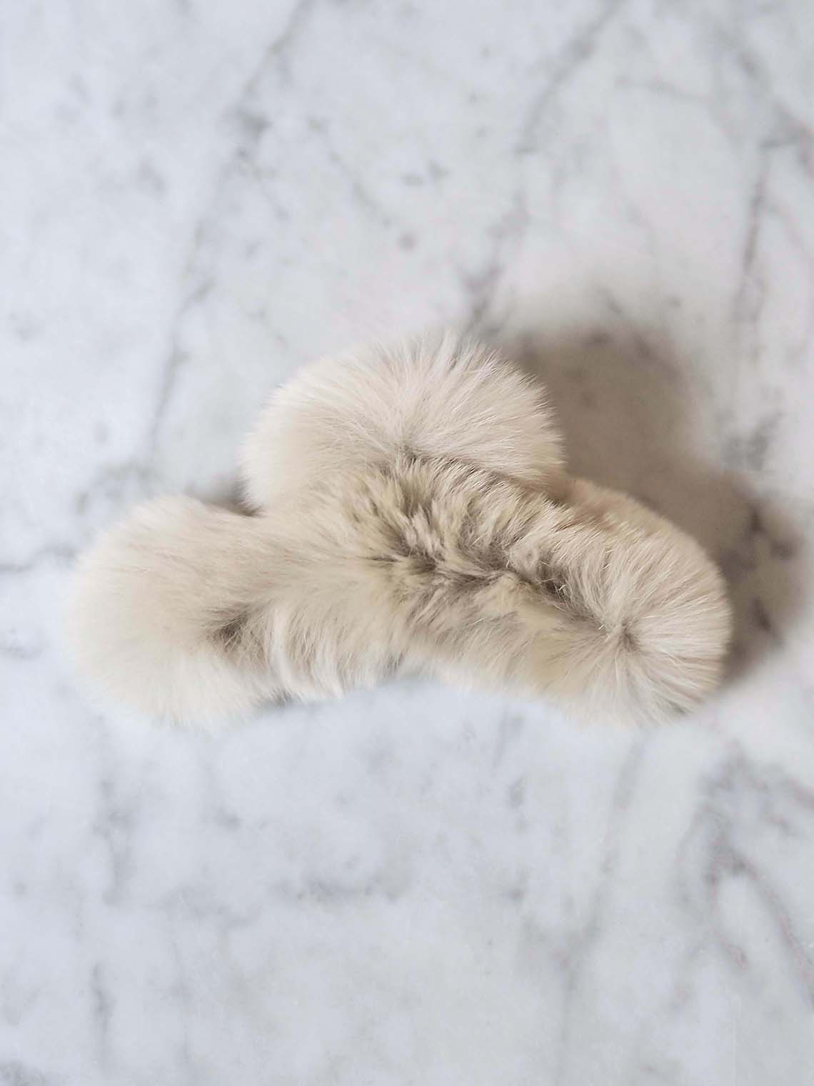 Fluffy Beige Hair Clip - The Cross Decor & Design