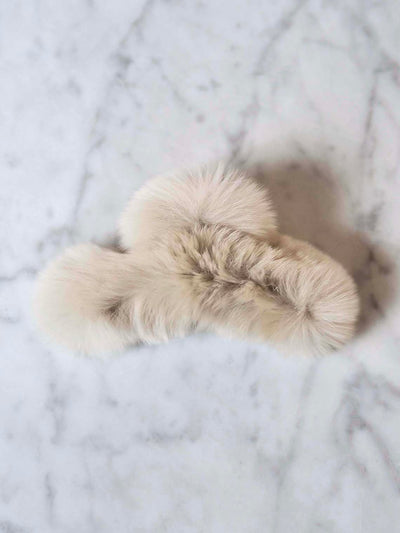 Fluffy Beige Hair Clip - The Cross Decor & Design