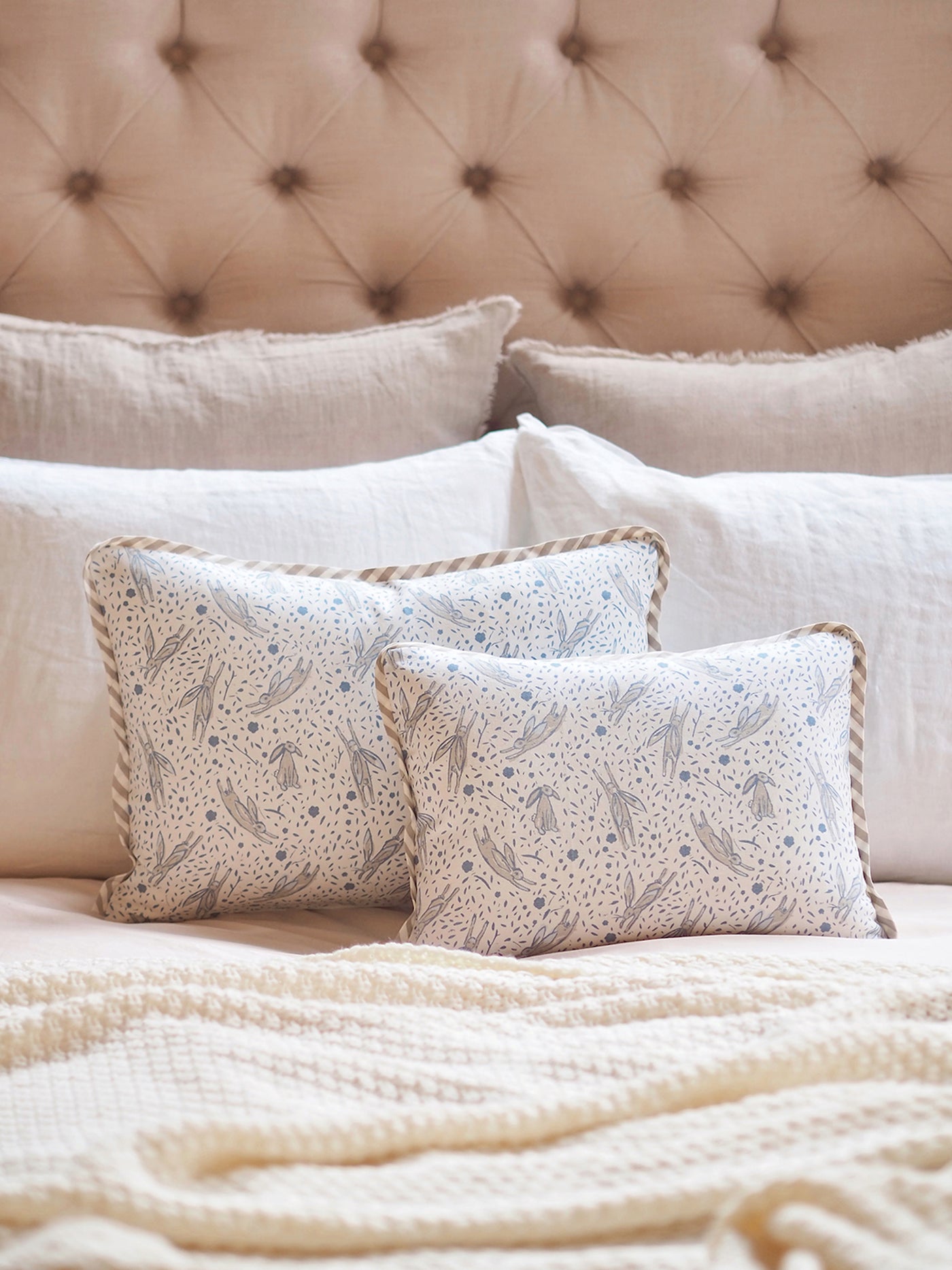 Leaping Rabbits Blue Pillow - The Cross Decor & Design