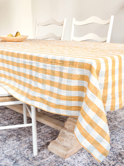 Gingham Yellow Linen Tablecloth - The Cross Decor & Design