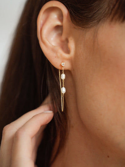 Luna Perla Pearl Chain Earrings | 14K Gold