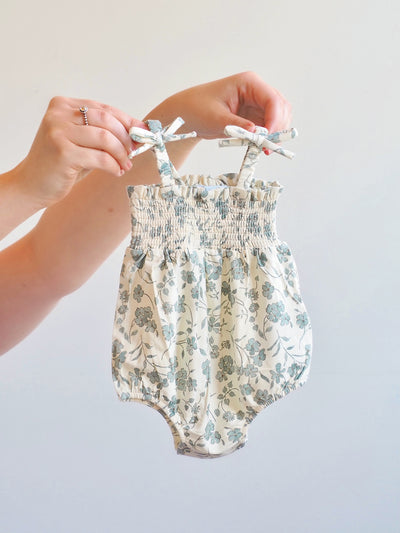 Baby's Breath Floral Tie Strap Smocked Bubble - The Cross Decor & Design