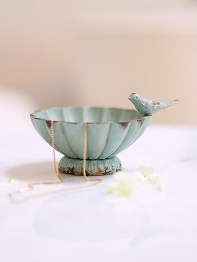 Decorative Sage Pewter Bowl with Bird