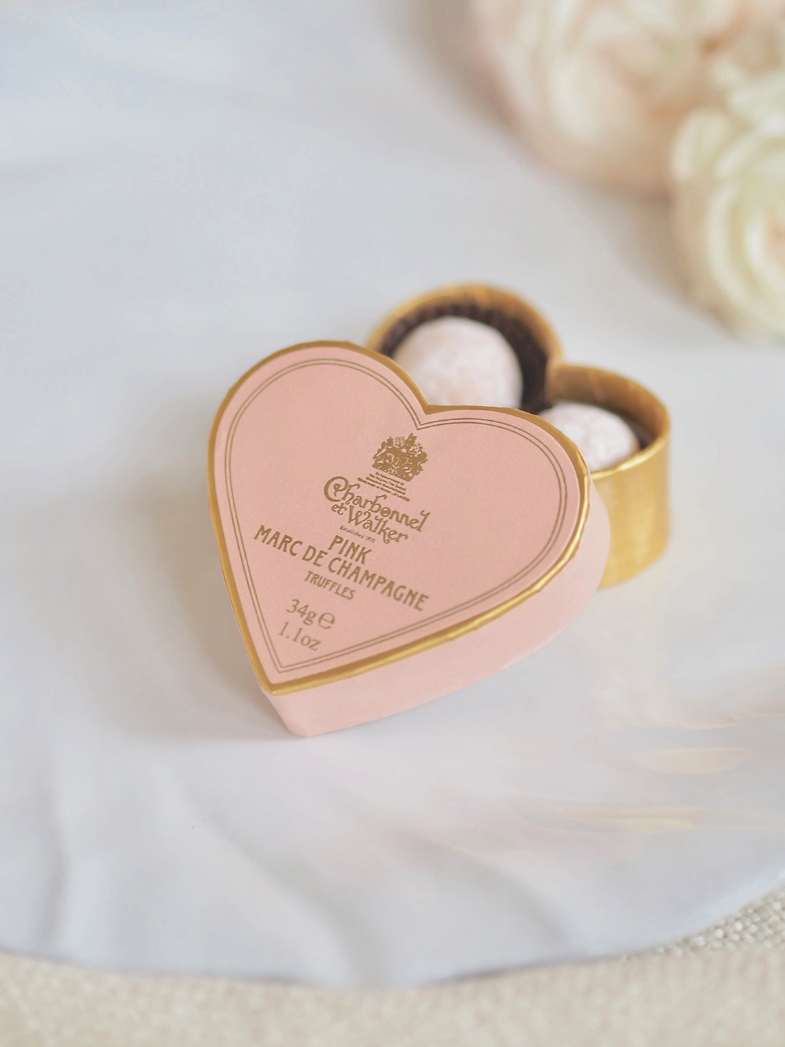 Pink Marc de Champagne Chocolate Truffles | Heart Box