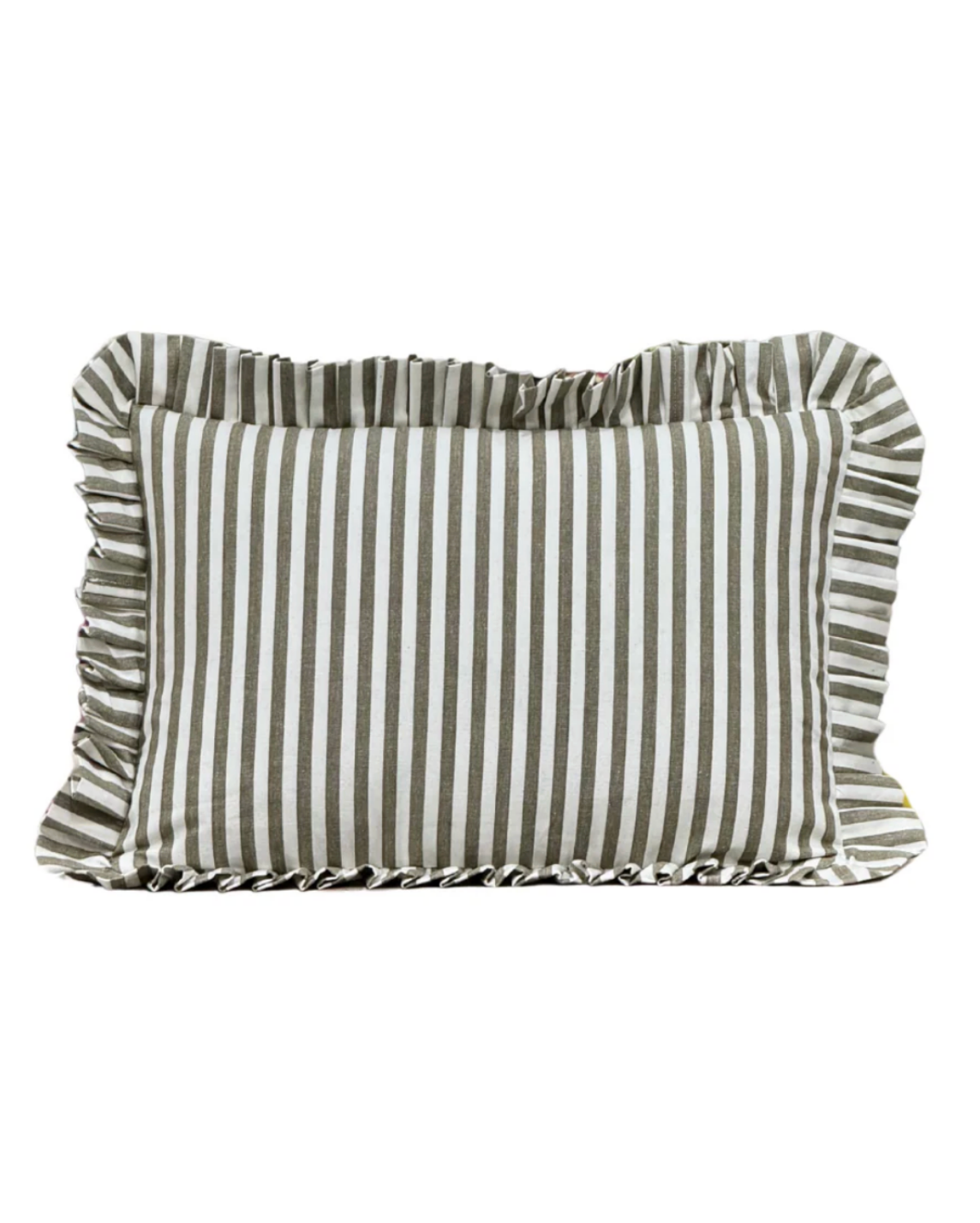 Ruffle Olive Green Stripe Pillow | 14x20