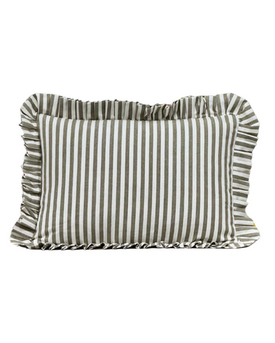 Ruffle Olive Green Stripe Pillow | 14x20