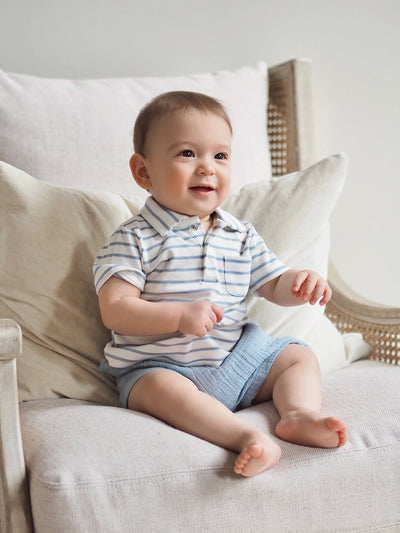 Dusty Blue Polo Shirt And Short
