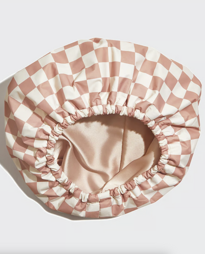 Terracotta Checker Satin Lined Shower Cap