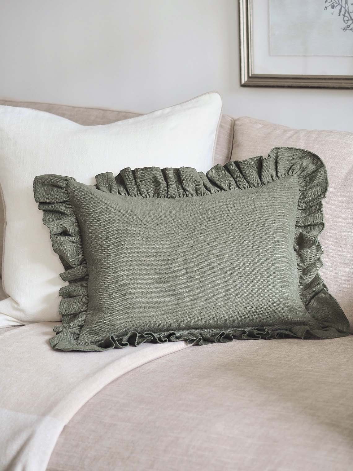 Anika Olive Ruffle Pillow | 14x20