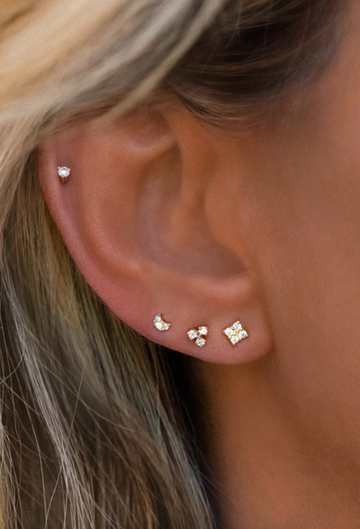 Tiny Trio Studs | 10K Gold - The Cross Decor & Design