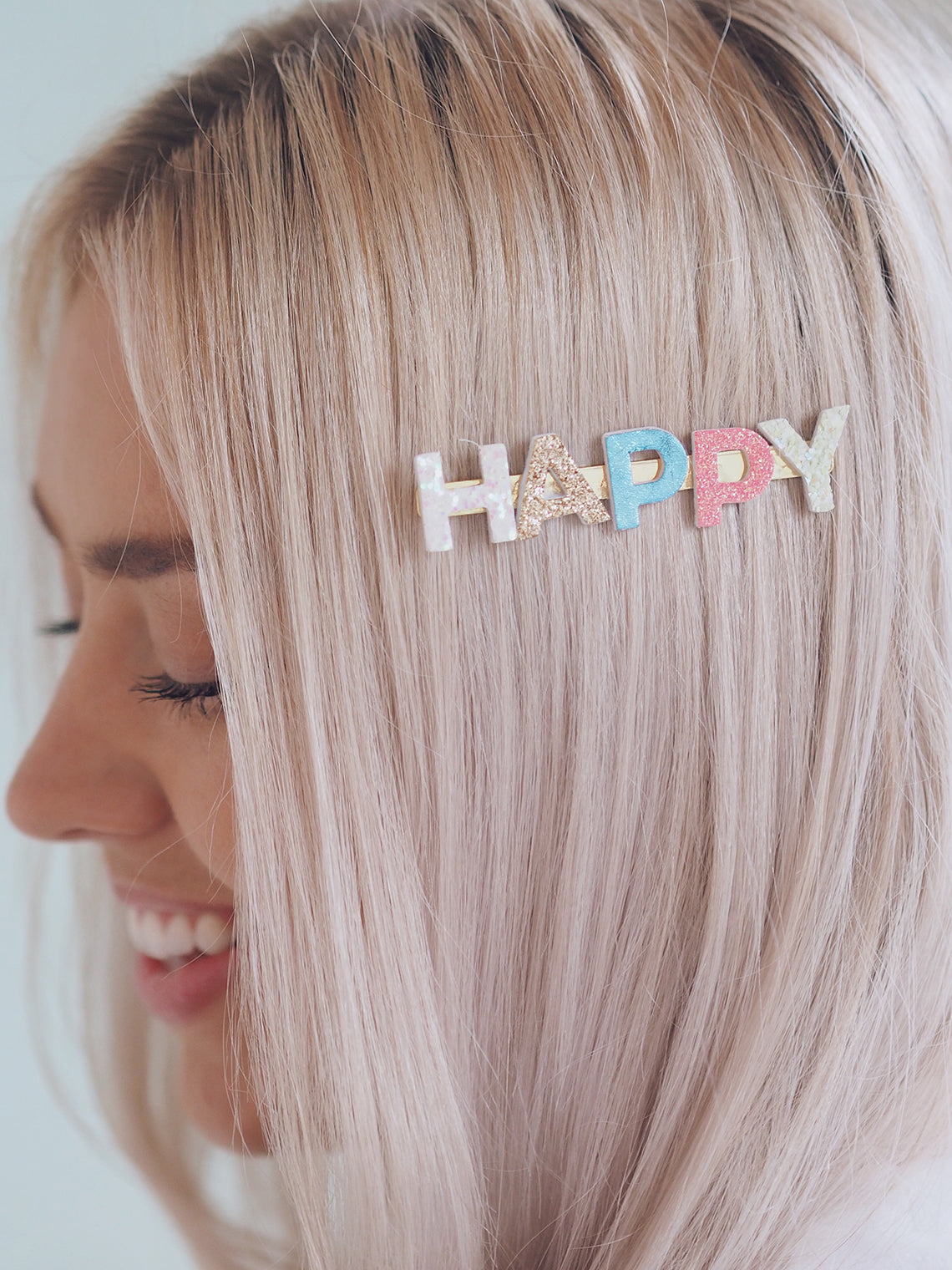 Happy Glitter Hair Clip - The Cross Decor & Design