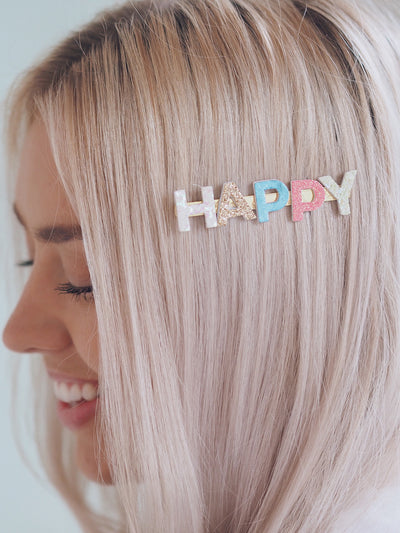 Happy Glitter Hair Clip - The Cross Decor & Design