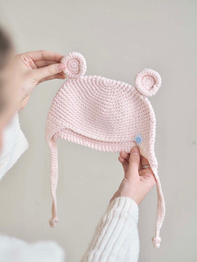 Pink Crochet Bear Toque 3-6M