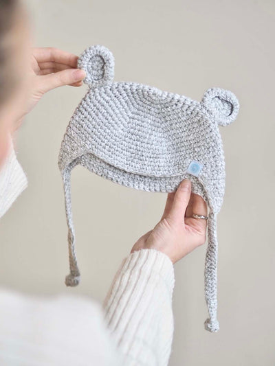 Grey Crochet Bear Toque 3-6M