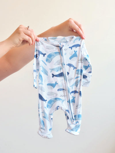 Blue Whales Zipper Footie - The Cross Decor & Design