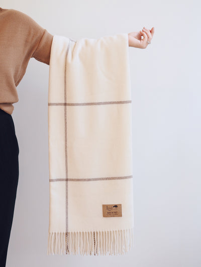 Windowpane Ecru Cashmere Throw - The Cross Decor & Design