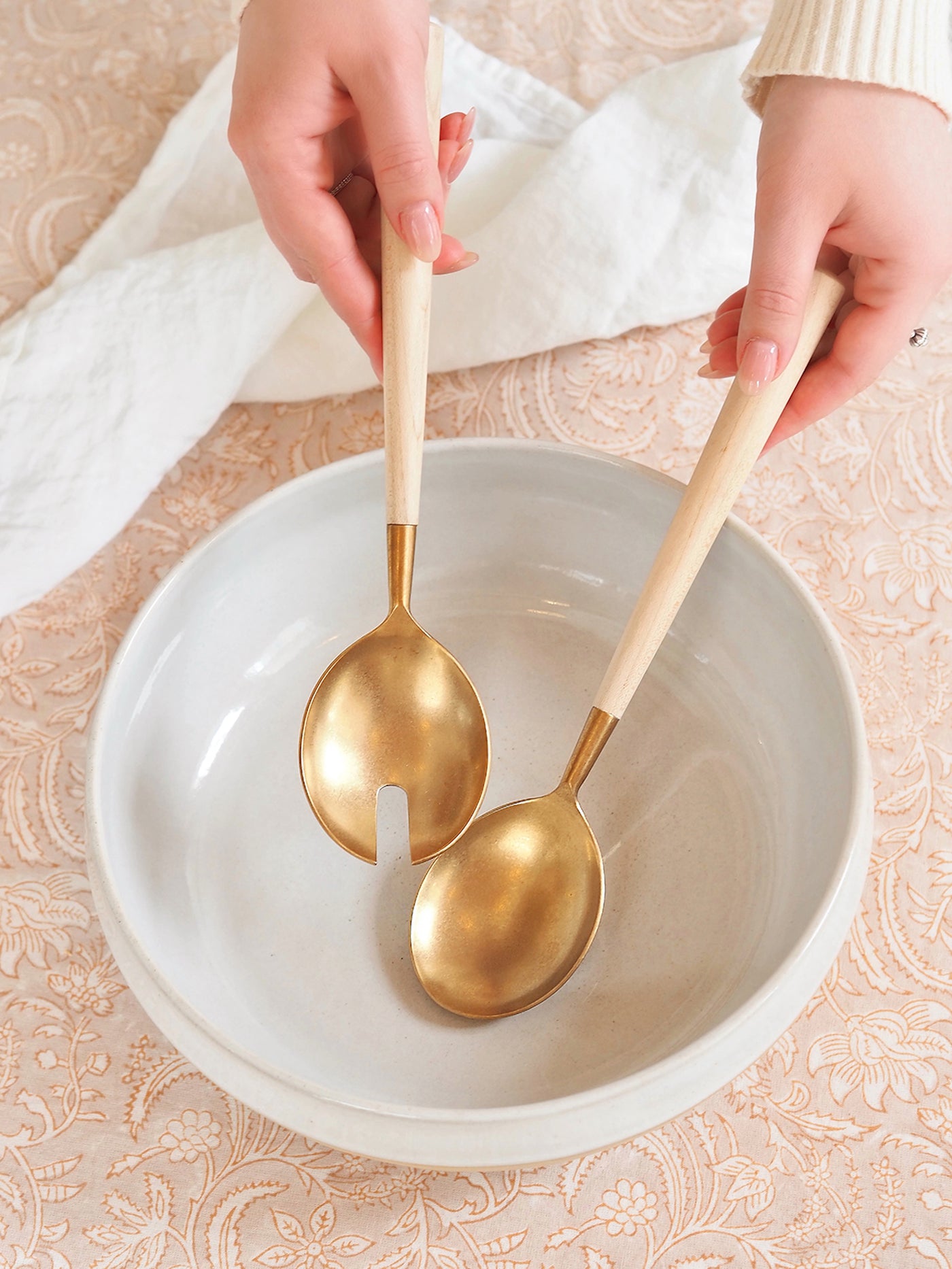 Maple Wood Gold Salad Server Set