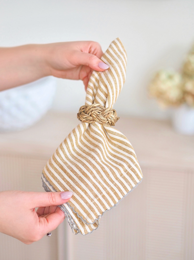 Scallop Stitch Mustard Stripe Napkin - The Cross Decor & Design