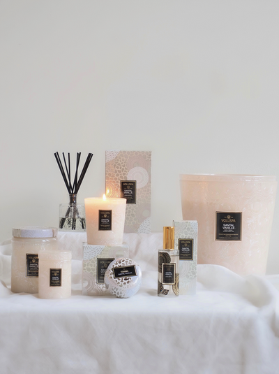 Santal Vanille Embossed Glass Jar Candle | Large - The Cross Decor & Design