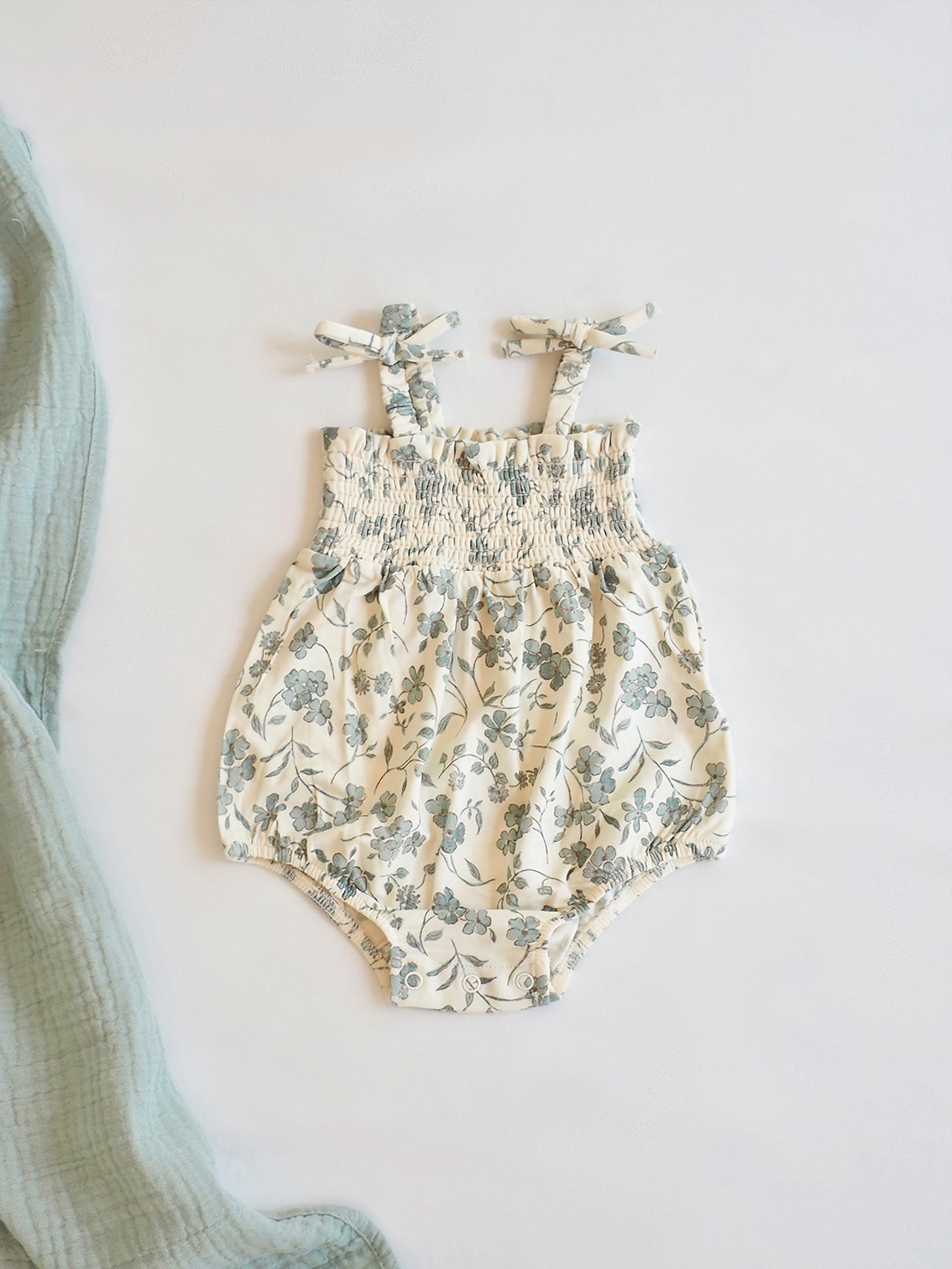 Baby's Breath Floral Tie Strap Smocked Bubble - The Cross Decor & Design