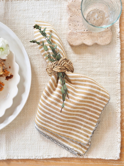 Scallop Stitch Mustard Stripe Napkin - The Cross Decor & Design
