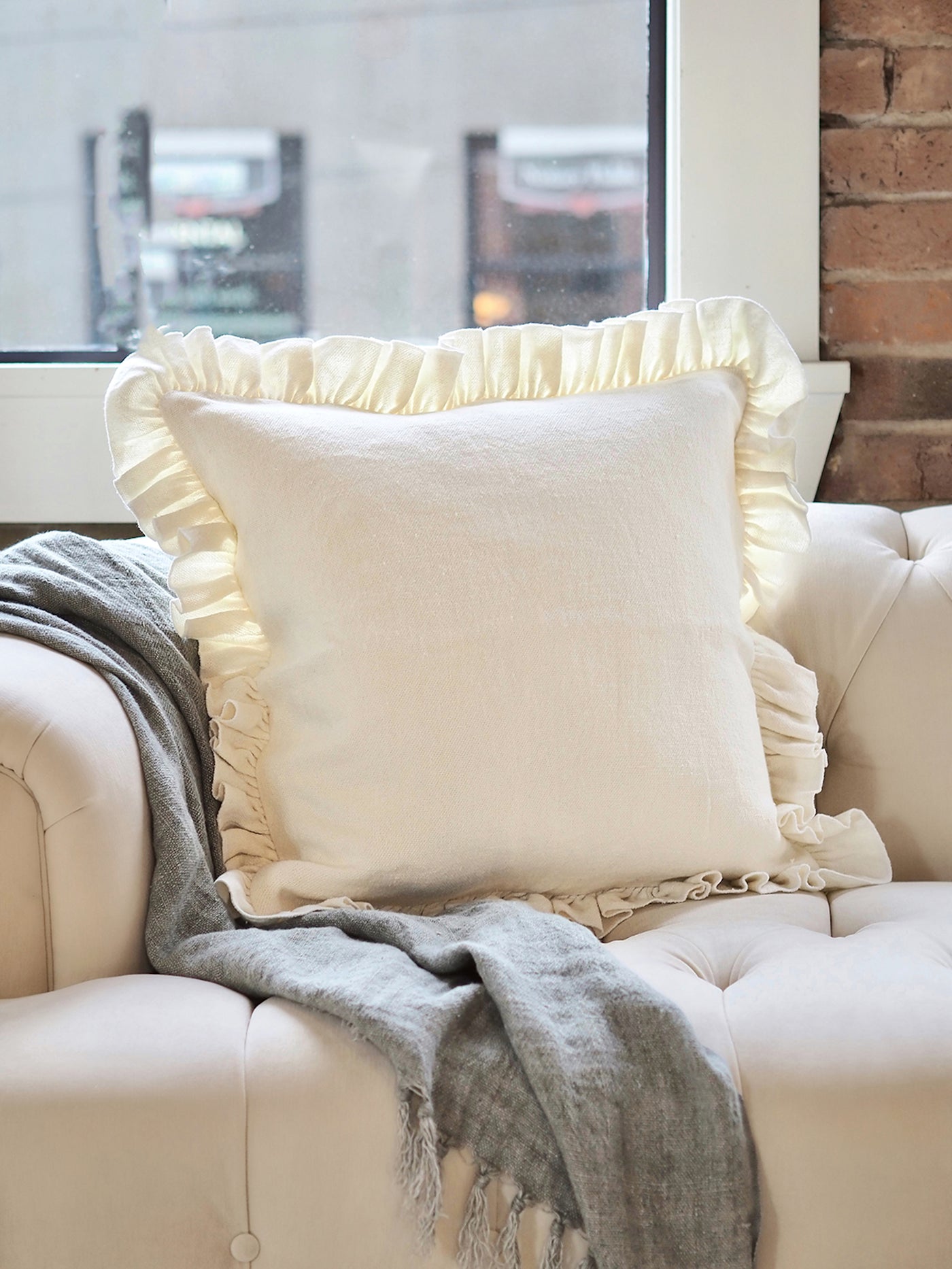 Anika Cream Ruffle Pillow - The Cross Decor & Design