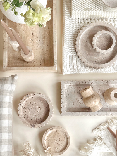 Sahara Travertine Round Tray - The Cross Decor & Design
