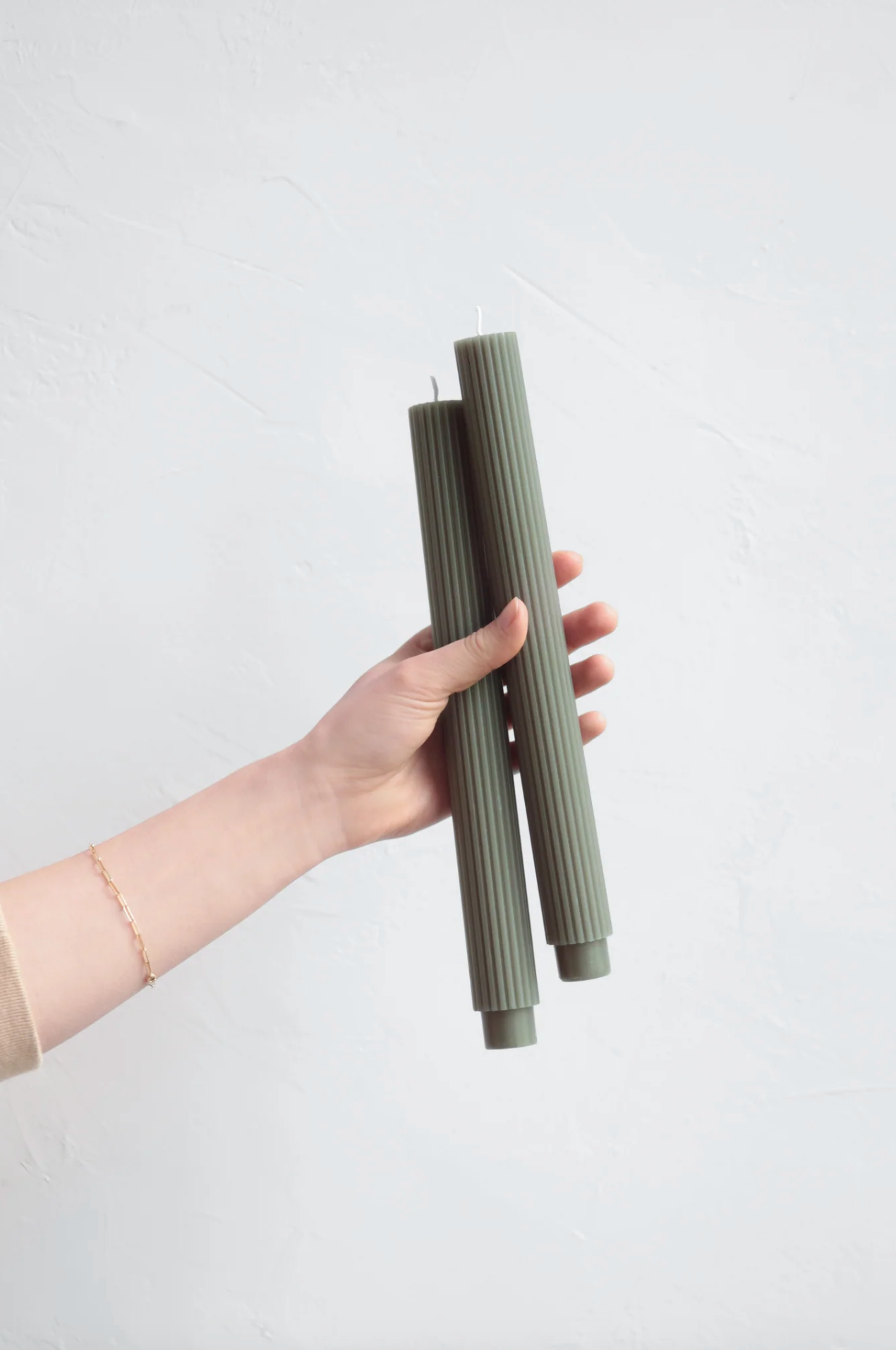Ribbed Moss Taper Candle Set | 10" - The Cross Decor & Design